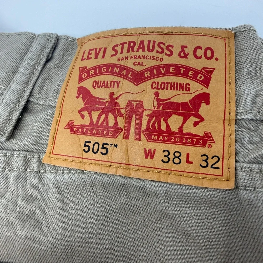 Levis 505 Regular Fit Straight Leg Jeans Mens 38x32 Tan Khaki‎ Twill 00505-0718